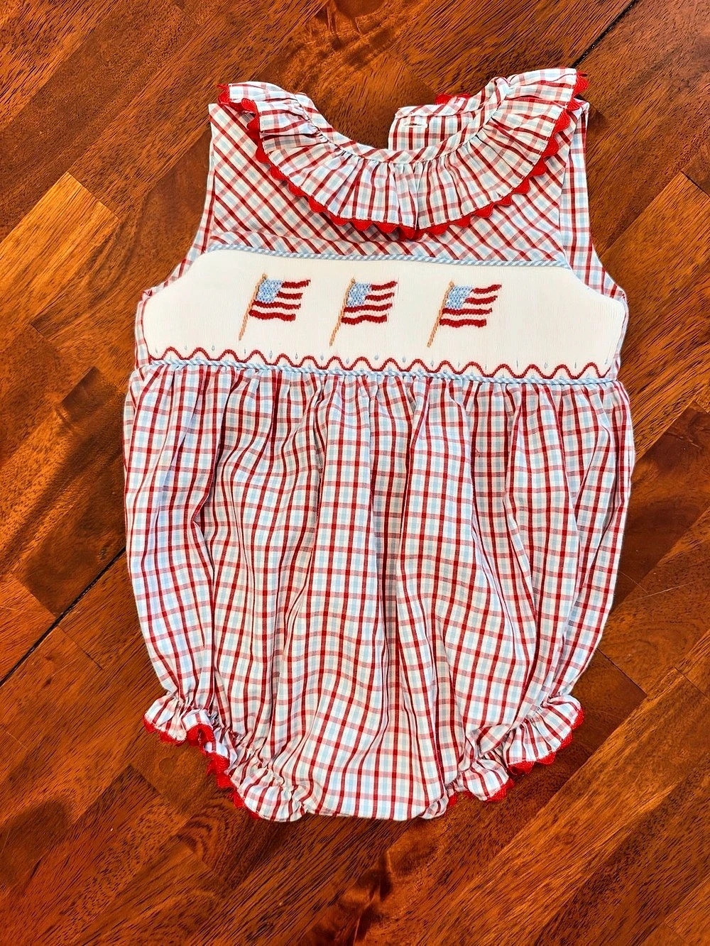 Shrimp & Grits Kids USA Flag Smocked Bubble